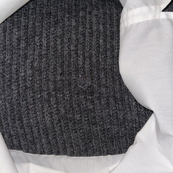 Halston M Charcoal Gray White Cotton Shirt Combo Knit Mock Neck Sweater - Picture 13 of 14